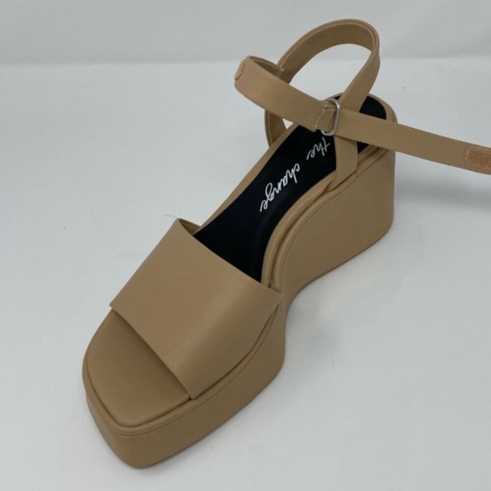 Gianni Bini SZ9 NWOT The Change Tan Leather Wedge Sandals Boho 70 Retro Recycled - Picture 3 of 9